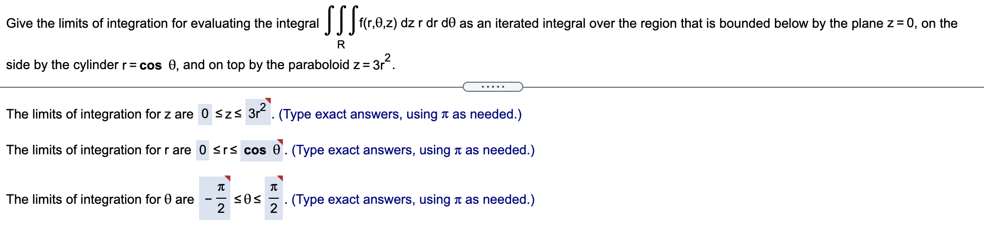 Solved Give The Limits Of Integration For Evaluating The Chegg