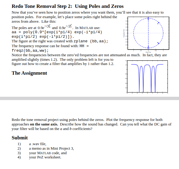 Solved Redo Tone Removal Step 2 Using Poles And ZerosNow Chegg