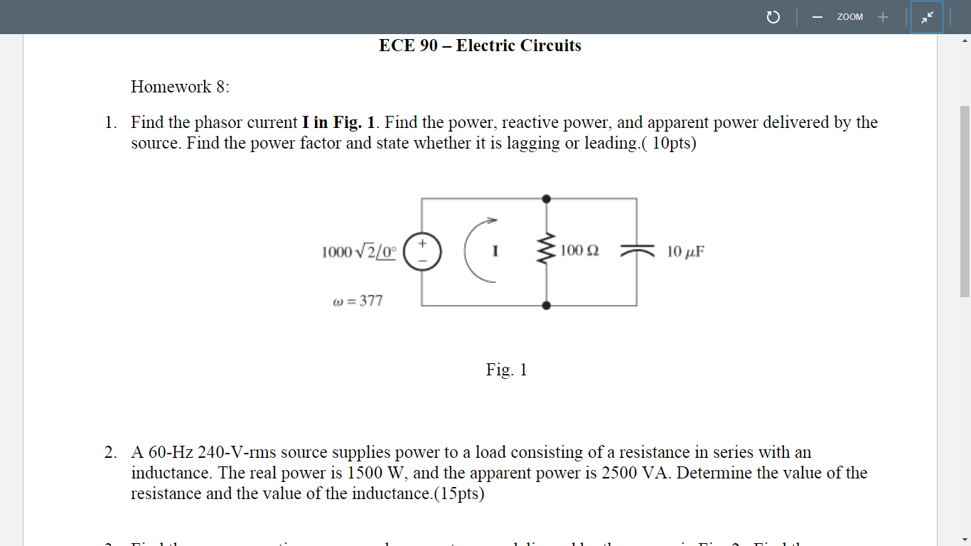 Solved 1 Find The Phasor Current I In Fig 1 Find The Chegg