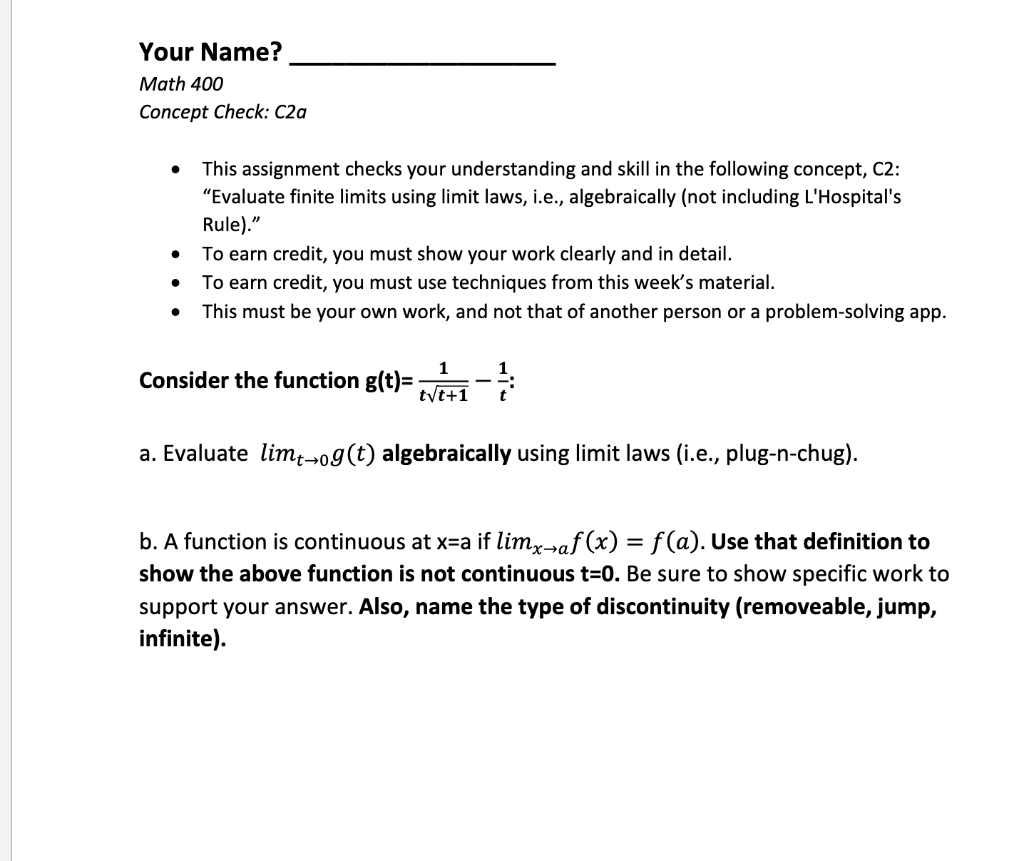 Solved Your Name Math Concept Check C A This Chegg