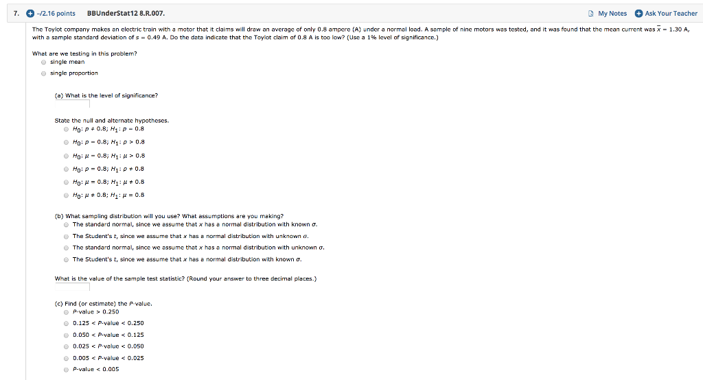 Solved 7 2 16 Points BBUnderStat12 8 R 007 My Notes Chegg