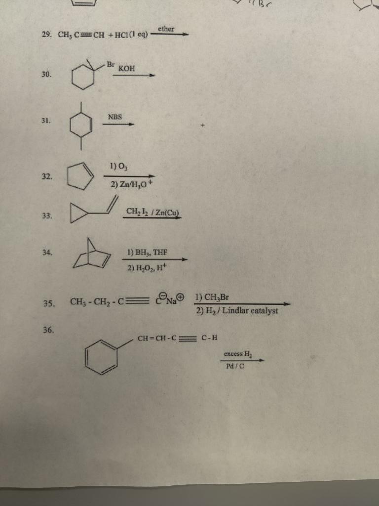 Solved Br Ether Ch C Ch Hci Eq Br Koh Nbs Chegg