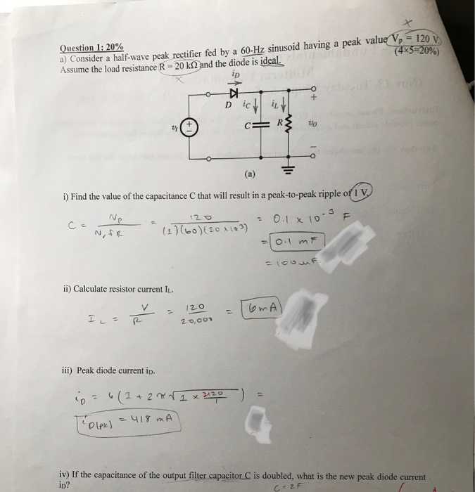 Solved V A Consider A Half Wave Peak Rectifier Fed By A Chegg