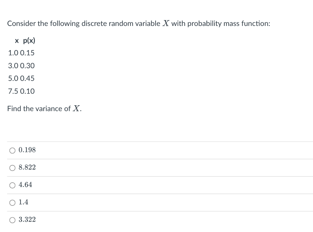 Solved Consider The Following Discrete Random Variable X Chegg