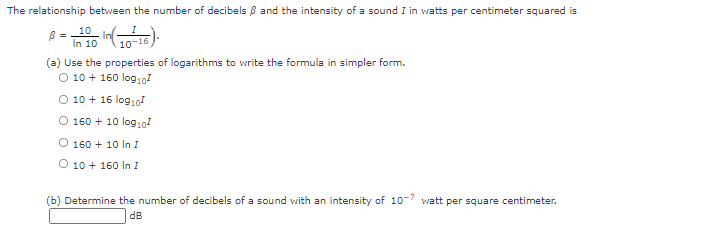 Solved The Relationship Between The Number Of Decibels 8 And Chegg