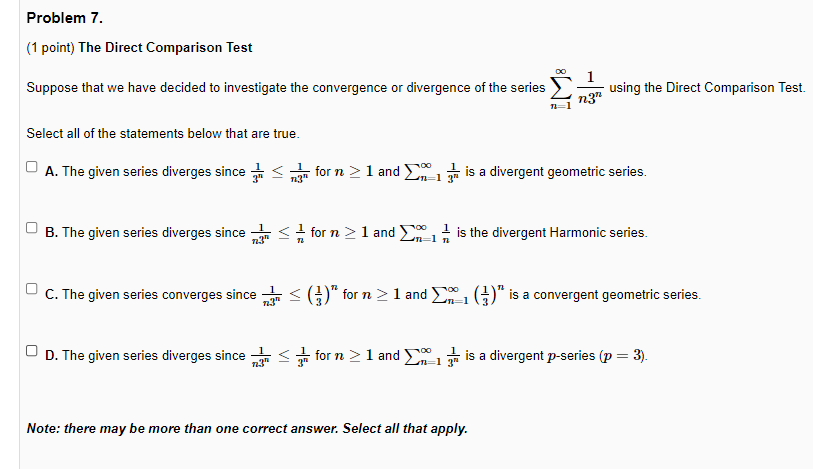 Solved Problem Point The Direct Comparison Test Chegg