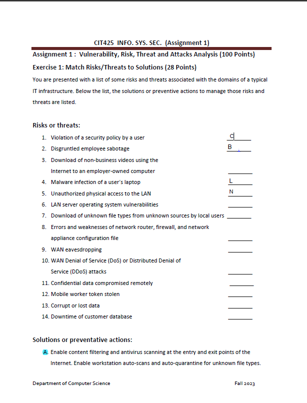 Solved Assignment 1 Vulnerability Risk Threat And Chegg