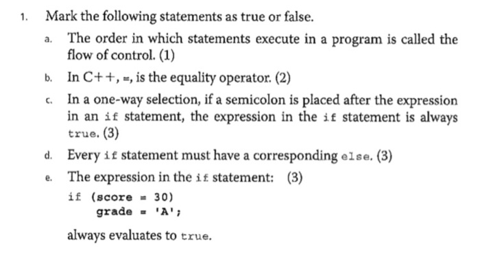 Solved Mark The Following Statements As True Or False Chegg