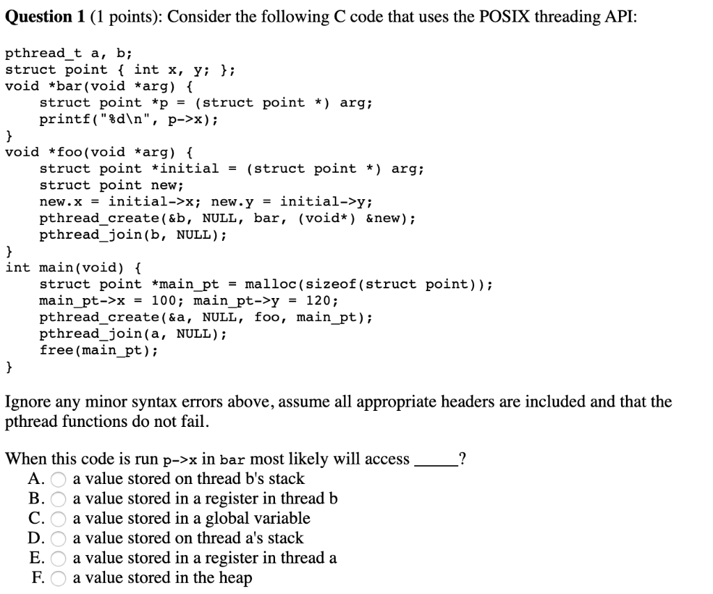 Solved Question 1 1 Points Consider The Following C Code Chegg