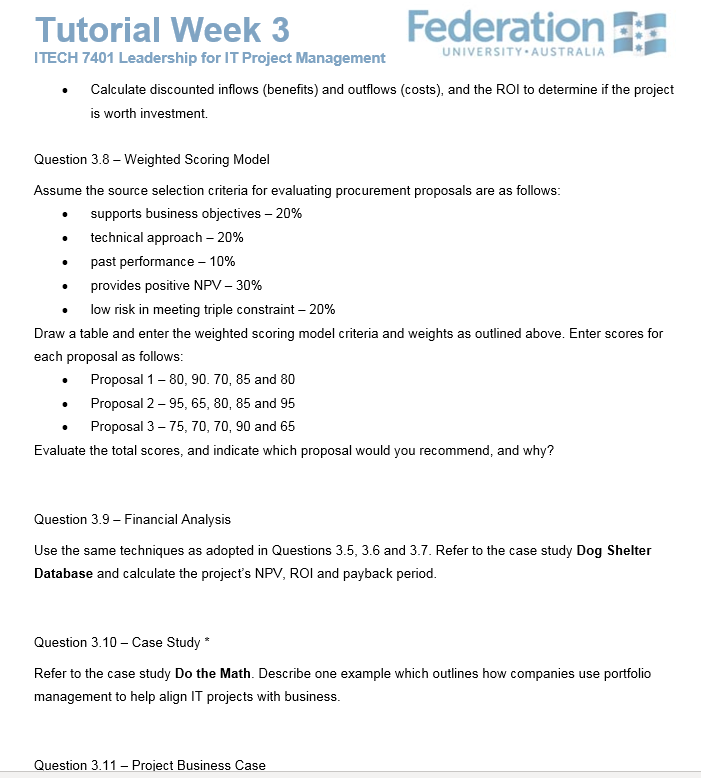 Tutorial Week 3 ITECH 7401 Leadership For IT Project Chegg