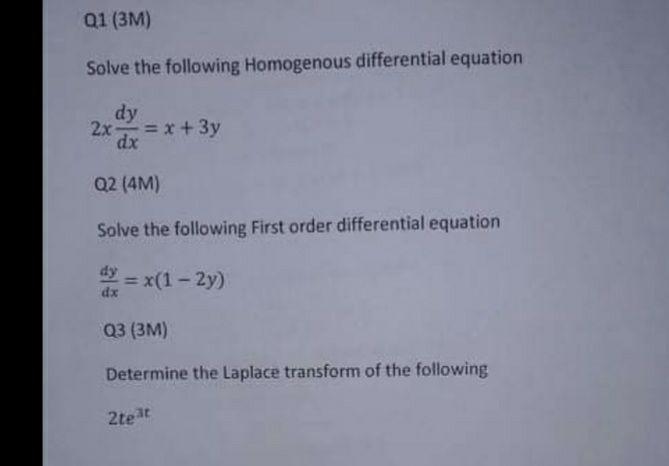 Solved Q1 3M Solve The Following Homogenous Differential Chegg