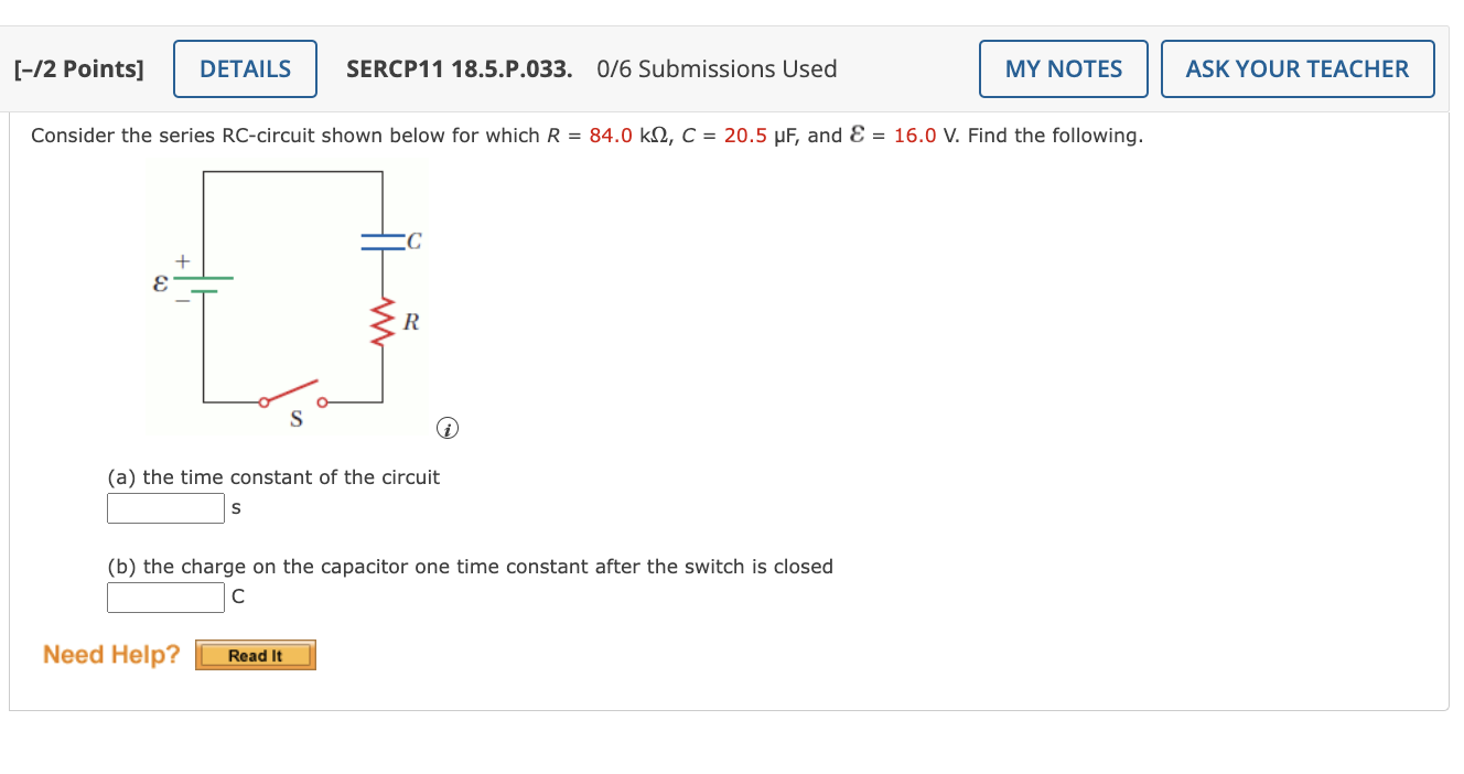 Solved Ider The Series RC Circuit Shown Below For Which Chegg