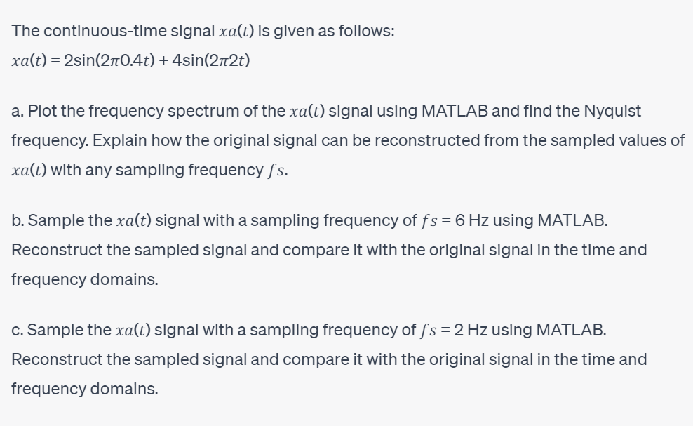 Solved The Continuous Time Signal Xa T Is Given As Follows Chegg