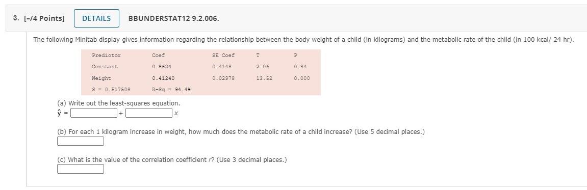 Solved 3 4 Points DETAILS BBUNDERSTAT12 9 2 006 The Chegg