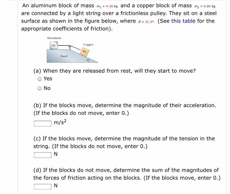 Solved An Aluminum Block Of Mass M 4 30 Kg And A Copper Chegg