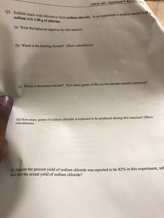 Solved CHEM 1405 Experiment 9 Reacion S Q3 Sodi Um Reacts Chegg