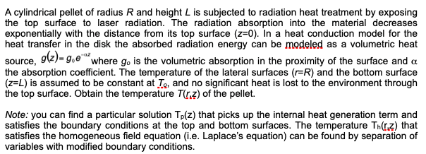 Solved A Cylindrical Pellet Of Radius R And Height L Is Chegg