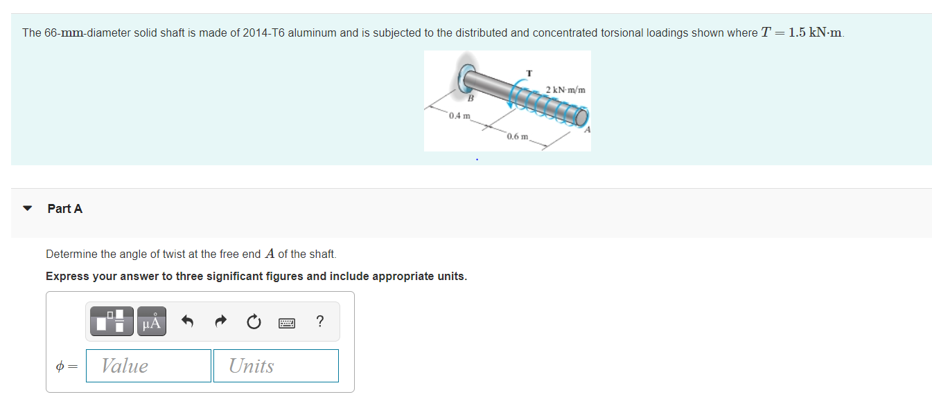 Solved The 66 Mm Diameter Solid Shaft Is Made Of 2014 T6 Chegg