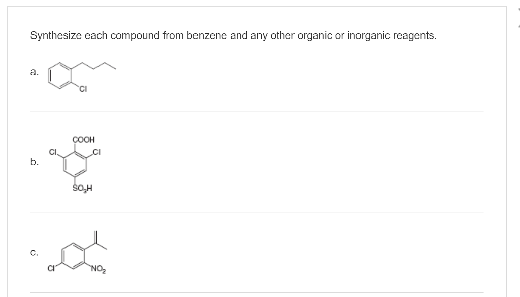 Solved Synthesize Each Compound From Benzene And Any Other Chegg