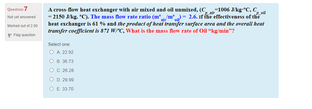 Solved Question 7 Not Yet Answered A Cross Flow Heat Chegg