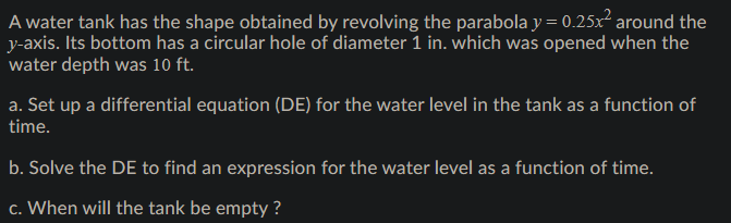 Solved A Water Tank Has The Shape Obtained By Revolving The Chegg