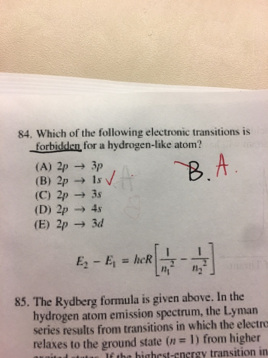 Solved Which Of The Following Electronic Transitions Is Chegg