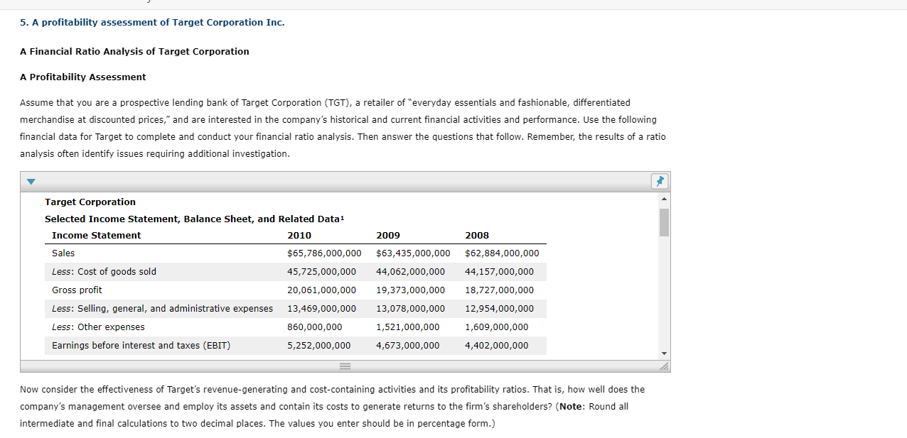 5 A Profitability Assessment Of Target Corporation Chegg