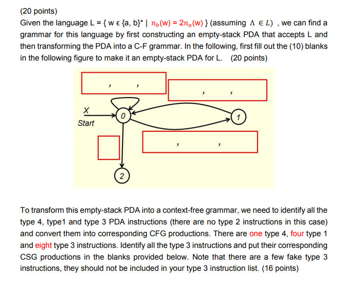 Points Given The Language L W A B Nb Chegg