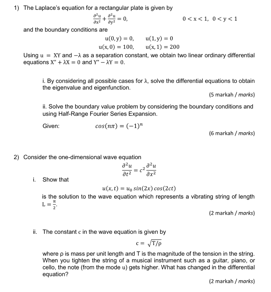 Solved 1 The Laplace S Equation For A Rectangular Plate Is Chegg