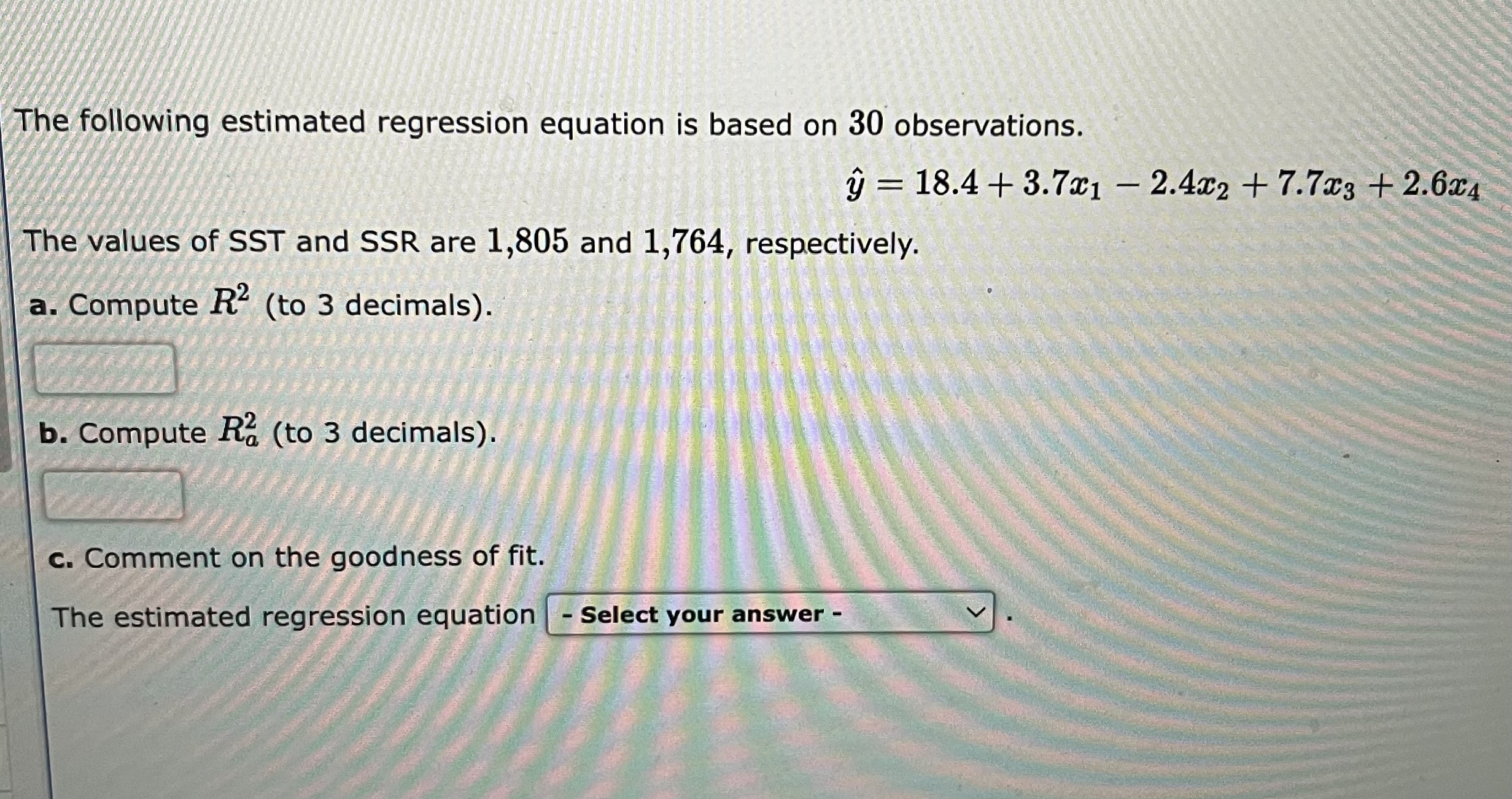 Solved The Following Estimated Regression Equation Is Based Chegg