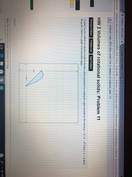 Solved Ot HW 2 Volumes Of Rotational Solids Problem 11 The Chegg