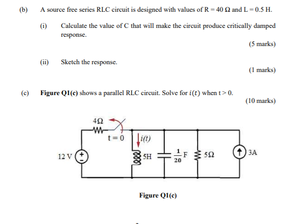 Solved A Source Free Series Rlc Circuit Is Designed With Chegg