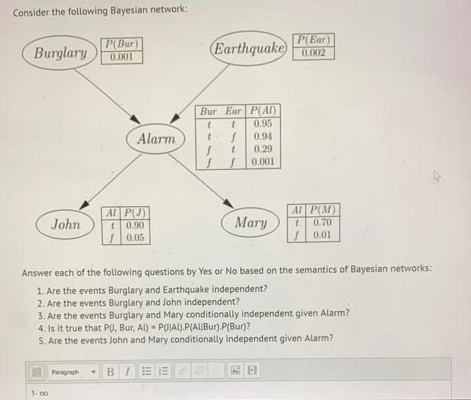 Solved Consider The Following Bayesian Network Pear Chegg