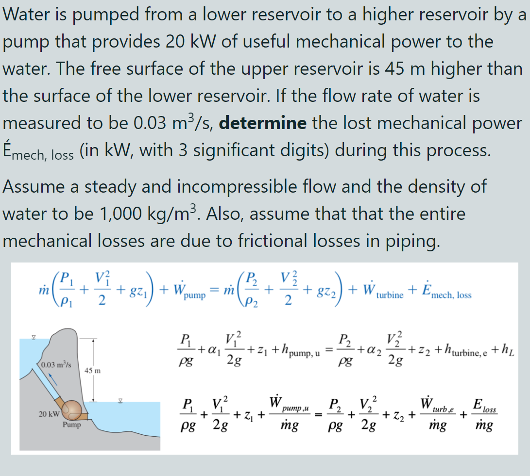 Solved Water Is Pumped From A Lower Reservoir To A Higher Chegg