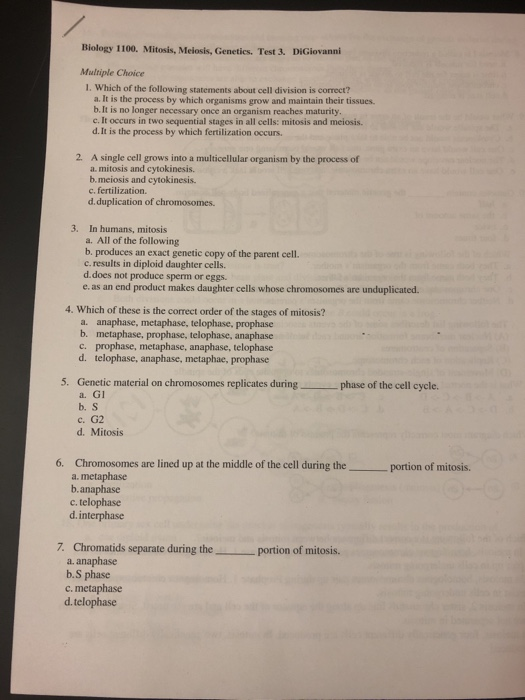 Solved Biology Mitosis Meiosis Genetics Test Chegg Hot Sex Picture