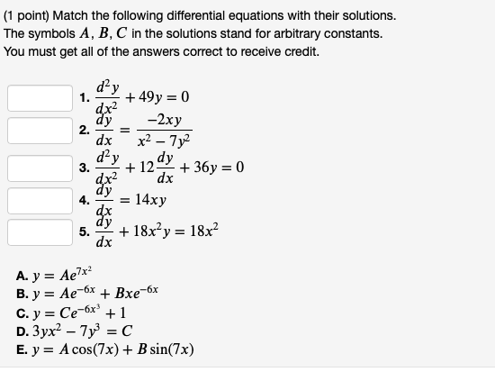 Solved 1 Point Match The Following Differential Equations Chegg