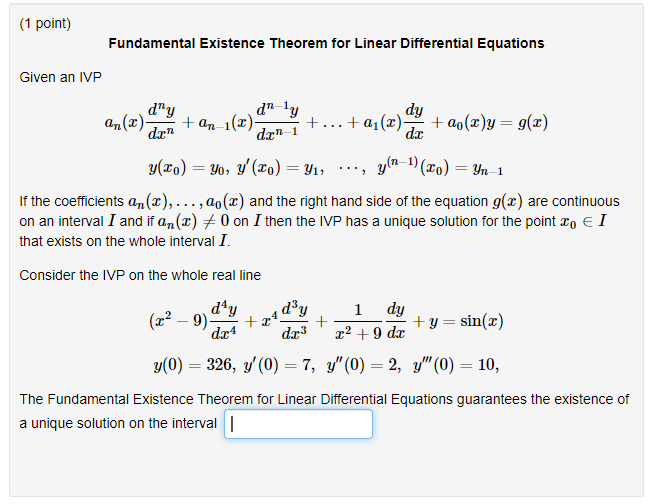 Solved 1 Point Fundamental Existence Theorem For Linear Chegg