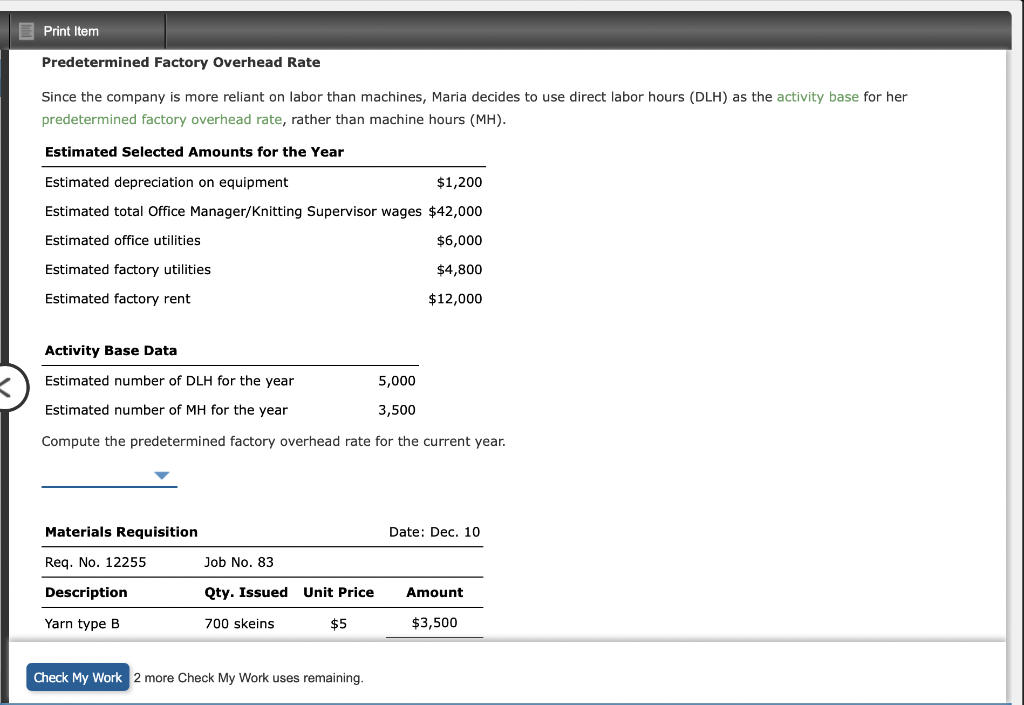 Solved E Print Item Mastery Problem Job Order Costing Purl Chegg