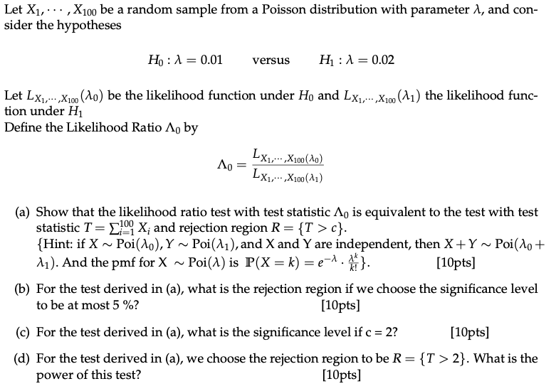 Solved Let X1 X100 Be A Random Sample From A Poisson Chegg