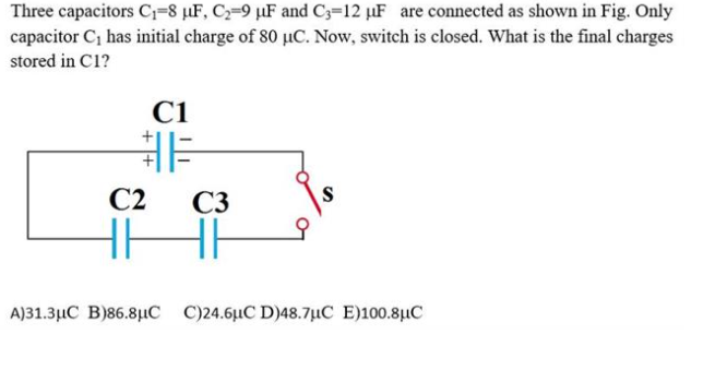 Solved Three Capacitors Ci Uf C Uf And Cz Uf Are Chegg