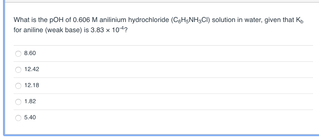 Solved What Is The POH Of 0 606 M Anilinium Hydrochloride Chegg