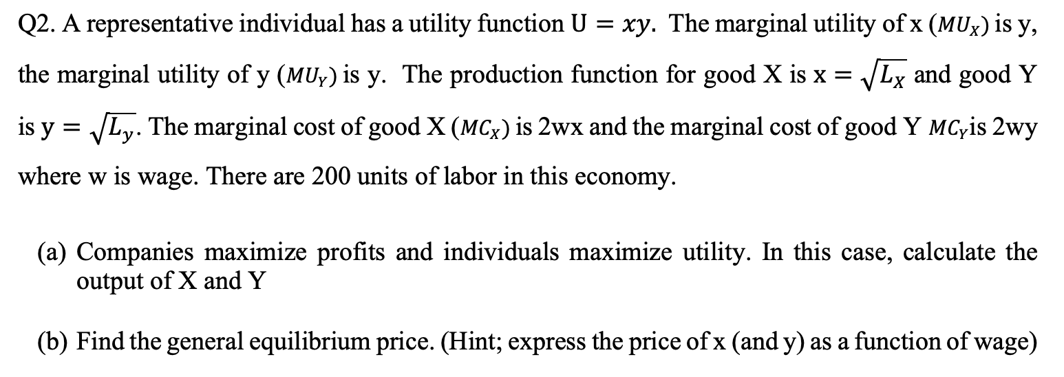 Solved Q A Representative Individual Has A Utility Chegg