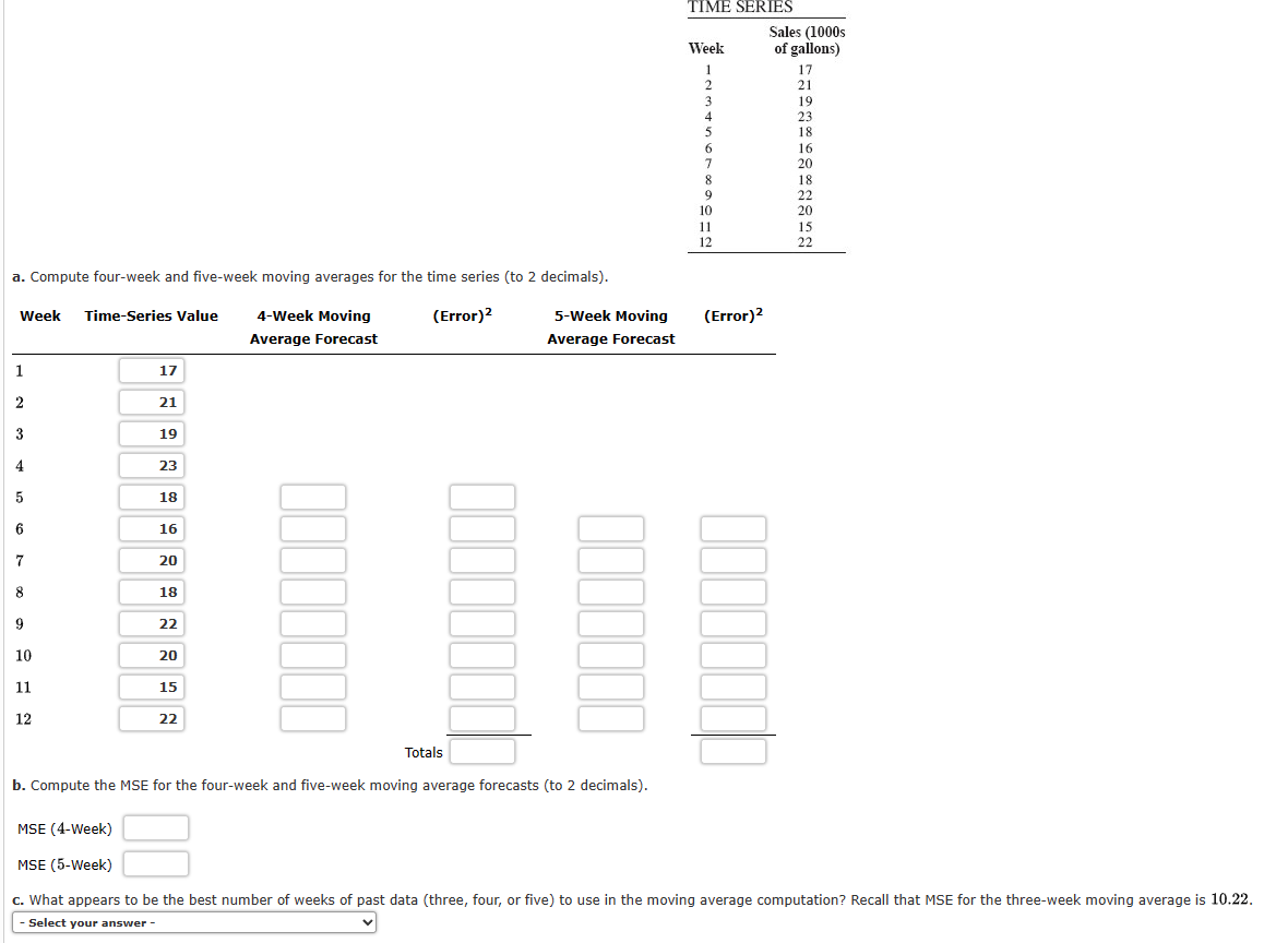 Solved A Compute Four Week And Five Week Moving Averages Chegg