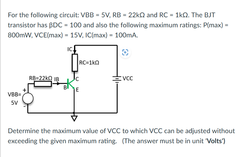 Solved For the following circuit VBB 5 V RB 22kΩ and Chegg