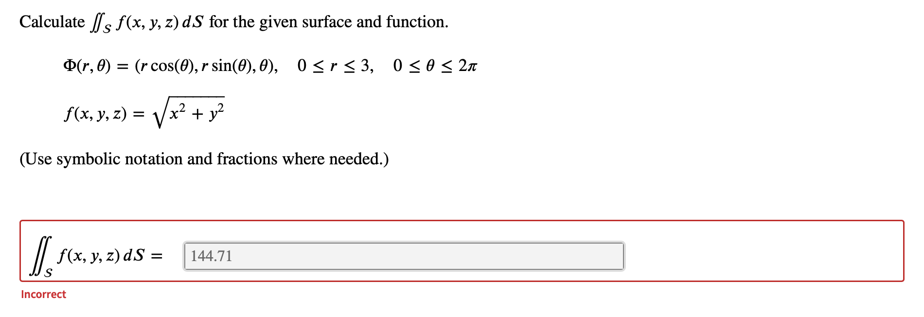 Solved Calculate Lls F X Y Z Ds For The Given Surface And Chegg