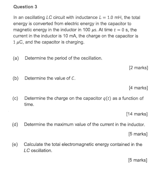 Solved Question In An Oscillating Lc Circuit With Chegg