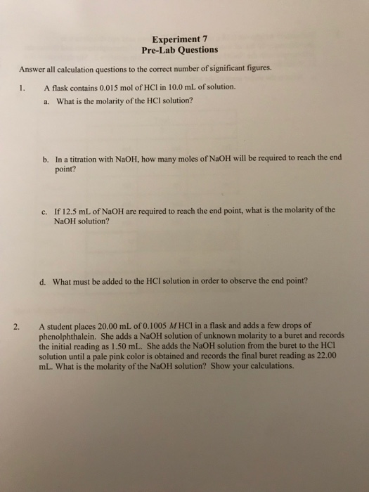 Solved Experiment Pre Lab Questions Answer All Calculation Chegg