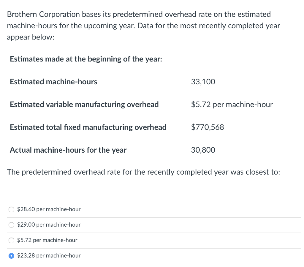 Solved Brothern Corporation Bases Its Predetermined Overhead Chegg