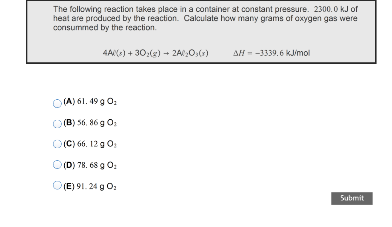 Solved The Following Reaction Takes Place In A Container At Chegg