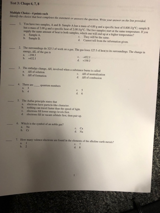 Solved Test 3 Chaps 6 7 8 Multiple Choice 4 Points Each Chegg